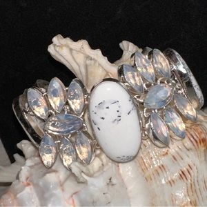 Sophisticated Dendritic Opal + Milky Opalite statement Bracelet